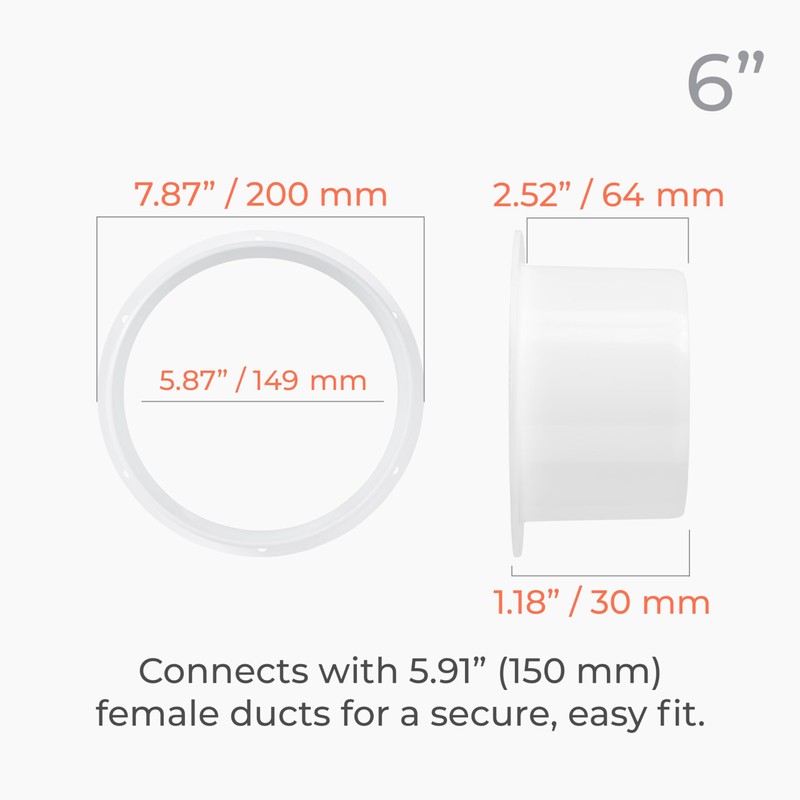 HVAC OV Plastic 6 Inch Duct Connector Flange – Male