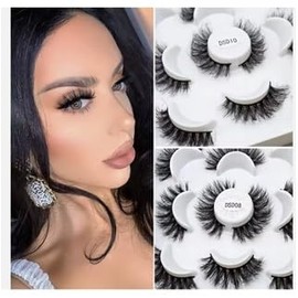 Generic Fluffy Faux Mink False Eyelashes Set, 5 Pairs, Long Full Volume Styles DD Curl Shape, Black
