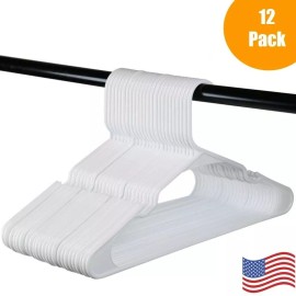 Beepels White Plastic Clothes hangers 12 pack - Made in USA
