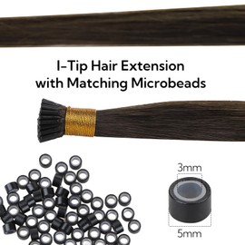 HOTBANANA I Tip Hair Extensions Human Hair, 24 Inch 50g 50s Dark Brown Pre Bonded ITip Hair Extensions Cold Fusion I Tip Extensions Straight I Tips Hair Extensions