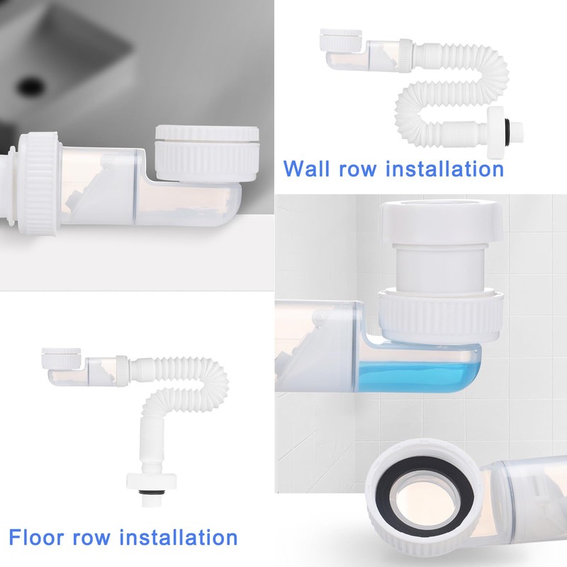 1 1/4 Inch Siphon, Space-Saving Siphon, Flexible Drain Hose, 360°