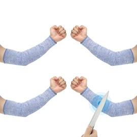 PATIKIL 14 Inch Cut Resistant Sleeve, 2 Pairs Arm Safety Protectors Sleeves Forearm Sleeve HPPE Level 5 Protection for Thin Skin and Bruising, M, Blue
