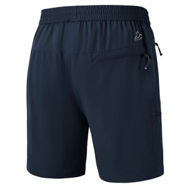 JHMORP Men's Outdoor Hiking Shorts Lightweight Quick Dry Fit Work Fishing Sports Athletic Shorts with Zippered Pockets (Navy,CA 3XL)