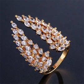 Charm Feather Angel Wings 18K Gold Plated Shiny Full Diamond Open Adjustable Thumb Rings CZ Diamond Eternity Engagement Wedding Band Rings for Women Mother's Day Gifts HM421 (Yellow Gold)