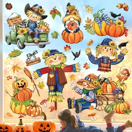 decalmile Fensteraufkleber Herbst Blätter Vogelscheuche Fenster Abziehbilder Ahornblätter Zweige Lastwagen Fensterbilder Anti-Kollision Fenstersticker Glas Herbstdeko Aufkleber