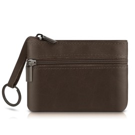 Amexo Coin Purse Men Leather Pouch Cash Change Wallet Coin Holder Cash Wallet Key Pouch Gifts for Men Dad Father (Dark Brown)