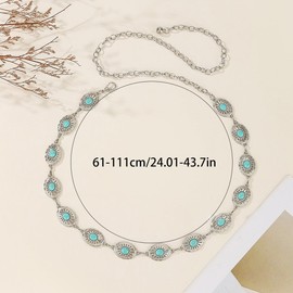 2 PCS Metal Chain Belt Hollow Songhua Stone Waist Chain Adjustable Boho Waist Belt Skinny Vintage Openwork Long Buckle Dress Belt for Women, Dress Jeans Pants Belt Country Concert Outfit Decoration