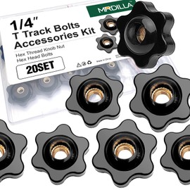 20-Piece 1/4"-20 T Track Bolts Accessories Kit – Includes 1.5" & 2" Stainless Steel Hex Bolts, 1.25" & 1.5" Threaded Knob Nuts, Flat Washers – T-Bolt Slot Set for Woodworking