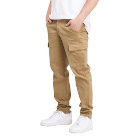 THWEI Cargo Pants for Men Casual Drawstring Joggers Cotton Work Sweatpants Multi Pockets Khaki 2XL