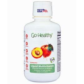 Go Healthy Liquid Vitamins for Women, Men, Teens | Vegan Vitamin & Mineral | High Absorption | Premium Liquid Multivitamin | Immune Support | Peach Mango - 32 Servings