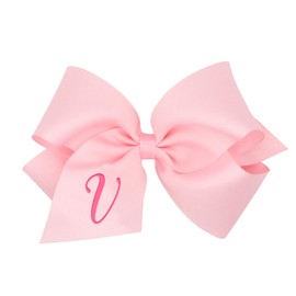 Wee Ones Girls' Initial It Monogram Hair Bows on a WeeStay No Slip Hair Clip, For All Ages and Hair Types, Light Pink Bow, King Size, Letter V