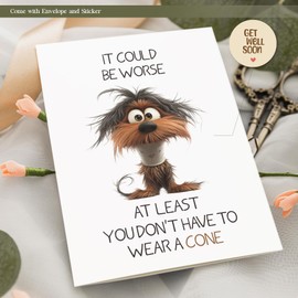 Funny Get Well Card for Women, Get Well Soon Card for Men, Get Better Gifts, Surgery Recovery Gifts, Don't Have to Wear a Cone Cat Style, Greeting Card with Envelope and Sticker