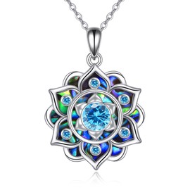 DAYLINLOVE Lotus Necklace 925 Sterling Silver Birthstone Abalone Shell Pendant Necklace Birthday Yoga Lotus Jewellery Gifts for Women Girls Mum Grandmother, Sterling Silver, No Gemstone