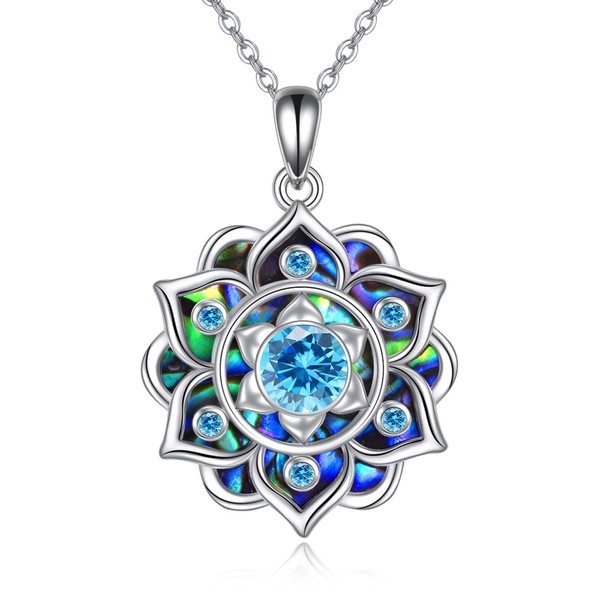 DAYLINLOVE Lotus Necklace 925 Sterling Silver Birthstone Abalone Shell Pendant