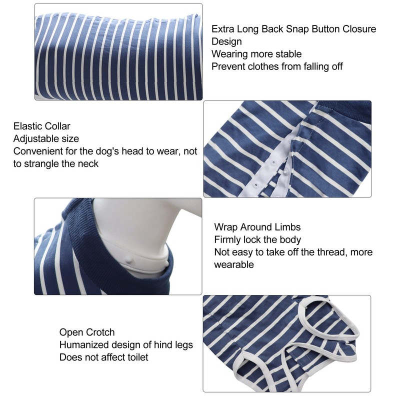 Dog Recovery Suit Stretchy Breathable Adjustable Collar Stripe Pet Post