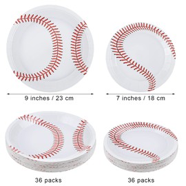durony 72 Pack Baseball Plates 9 Inch and 7 Inch Round Baseball Themed Paper Plates Baseball Dinner Plates for Game Day, Baseball Birthday Party Supplies