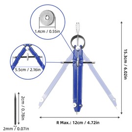 Drawing Compass, 1pc Professional Compass Maths Metal Drafting Compass with Lock&Extra Lead Refills, Blue Bow Geometry Compass Set for Technical Drawing Accessories & School Supplies-Makes 24cm Circle