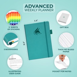 Clever Fox Advanced Weekly Planner – Undated Life Goal Planner for Daily Productivity & Time Management – Day Organizer Journal – Hardcover A5, Turquoise