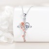 YONFQE Rose Cross Necklace 925 Sterling Silver Rose Pendant Love
