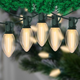 Egcol Vintage C9 LED Christmas Lights Outdoor Warm White, 25 Feet C9 String Lights for Christmas Tree Roofline Holiday Party Indoor Outdoor Garden