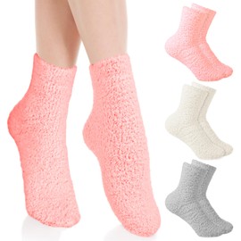 3Pairs Aloe Socks Moisturizing Socks Sleeping SPA Socks for Dry Feet Overnight, Non Slip Coral Fleece Socks for Women, Pedicure Foot Care Socks for Repairing Dry Feet, Cracked Heel
