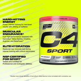 Cellucor C4 Sport Pre Workout Powder - NSF Certified for Sport - Elite Hydration - 200mg Caffeine + Creatine + Beta-Alanine - Electrolytes and Energy Supplement - Watermelon, 20 Servings