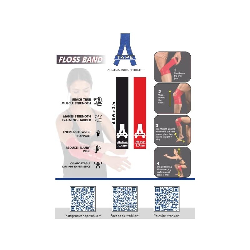 A-TAPE Muscle Floss Bands (5’ Ft Long X 2” inch