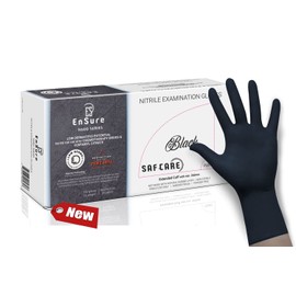 SAF-CARE EnSure Low Derma Gray Black Nitrile Exam Medical Disposable Gloves, Chemo Rated, Powder Free, Latex Free, Non Sterile, 5 Mil, Dental, Food Safe, Textured FingerTips, Extended Cuff
