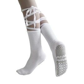 Aerylle 4 Pair Mid tube anti slip socks with Reinforced Ankle Support, Extra-Large Anti-Skid Dots for Yoga, Pilates, Home Use