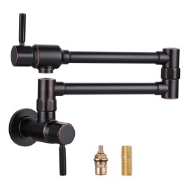 Traditional Brushed Nickel Wall Mount Pot Filling Faucet 2 Handle with Brass Cartridge Kitchen Pot Filler Faucet Over StoveColor: Bronze, Surface Finishing: Oil rubbed bronze