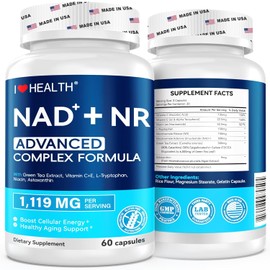 NAD+ Supplement 300mg with NR 150mg Complex | NMN Alternative & Resveratrol-Like Benefits | 6000mg Green Tea Extract + Astaxanthin | Anti-Aging Cellular Energy Support | 60 Capsules, Made in USA