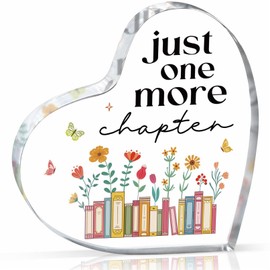 Glydein Book Lovers Gifts for Women, Just One More Chapter Acrylic Heart Plaque, Reading Gifts for Readers, Bookish Decor for Home Library Bedroom, Birthday Christmas Mother’s Day - 3.9x3.9x0.5 inch