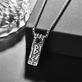 HXWZB Viking Rune Necklace Sterling Silver Norse Viking Black Onyx Pendant Nordic Viking Jewellery for Men Women