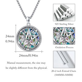 CRWENG Pentagram Necklaces for Women 925 Sterling Silver Pentacle Abalone Necklace Star of David Pendant Amulet Jewellery Unisex