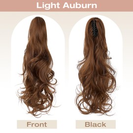 Felendy Ponytail Extension, 18" Claw Clip in Ponytail Extensions Curly Wavy Ponytail Hair Extension Jaw Clip on Long Pony Tails Hairpiece for Women Synthetic Light Auburn