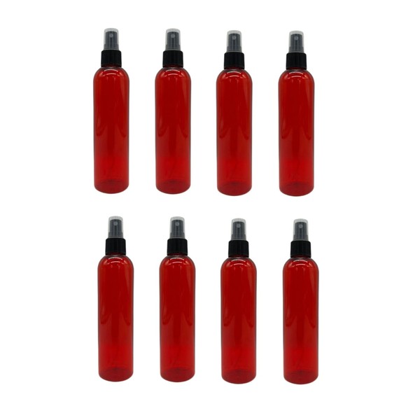 Natural Farms - Botellas de plástico Cosmo rojo de 8 onzas, paquete de 8 botellas vacías rellenables, sin BPA, aceites esenciales, aromaterapia, pulverizadores de niebla fina con tapas antipolvo, fabricadas en los Estados Unidos