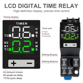 GUETNEU LCD Digital Display Time Relay, Time Control Delayer, Dual Time with Plug-in Terminal Socket, 8-Pin 110 VAC DPDT Time Delay Relay (H3Y-2)