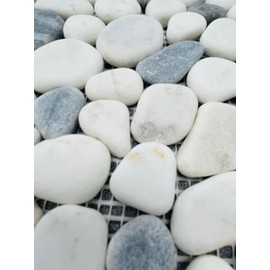 Tenedos Grey and Carrara Pebbles Marble Stone Mosaic Floor & Wall Tile for Bathroom Shower, Outdoor Wall (1 Sheet)