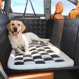 Fulltour Dog Car Seat Cover for Back Seat, Plaid Backseat Pet Bed Mat, Non-Slip Travel Dog Bed for Backseat Extenders, 24.8" x 54", Black and White