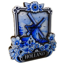 Souvenir Magnet Windmill Holland Delft Blue 9 x 8 cm Fridge Magnet GMTX 8930