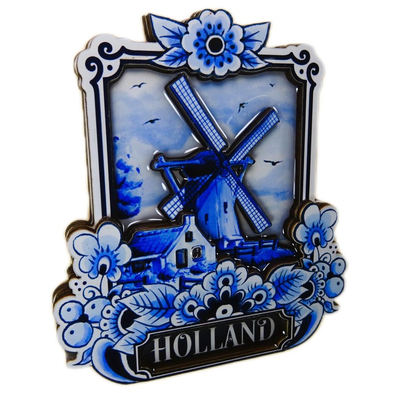 Souvenir Magnet Windmill Holland Delft Blue 9 x 8 cm