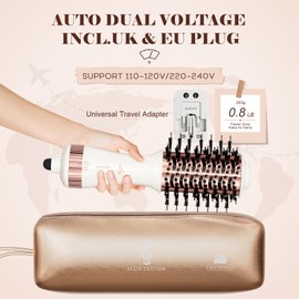 Travel Blow Dryer Brush in one, Dual Voltage 110V-240V Mini Hot Air Brush, Hair Trends Nano Titanium 2 Inch One Step Hair Dryer and Styler Volumizer Oval Shape