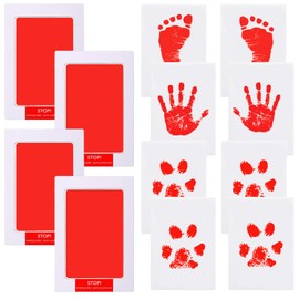 LelonHo Inkless Hand and Footprint Kit Clean Touch Ink Pad for Newborn Baby Pet Paw Print Kit(4 Ink Pads,8 Imprint Cards) (4 Pack Red, Small)