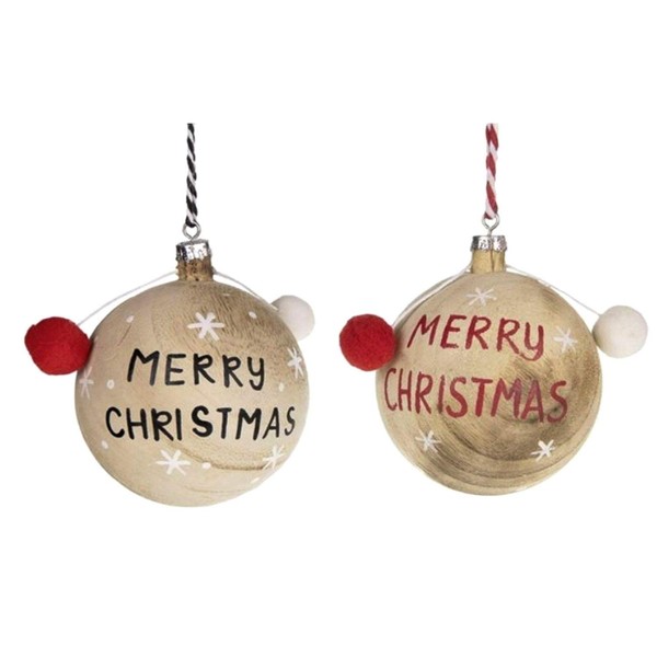 Christmas Baubles Wooden Christmas Tree Bauble with Merry Christmas Lettering
