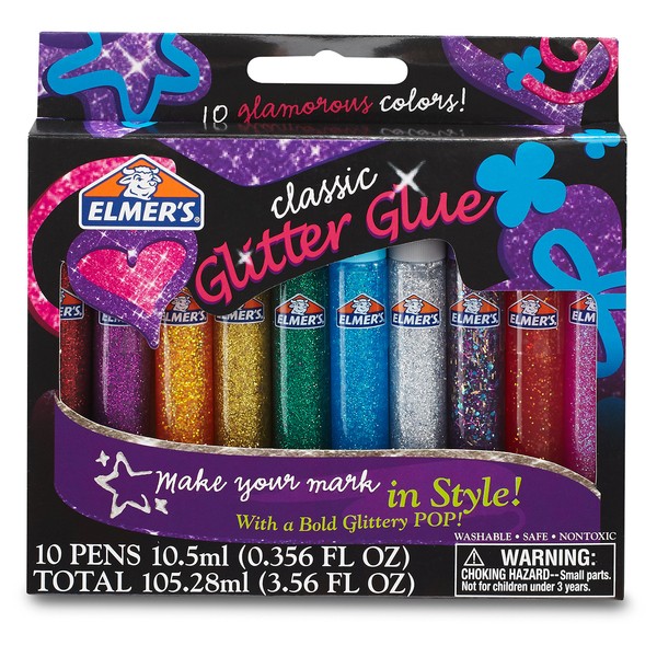 Elmer's 3D Washable Glitter Glue Pens, Classic Rainbow, Pack of 10 Pens - Great For Making Slime