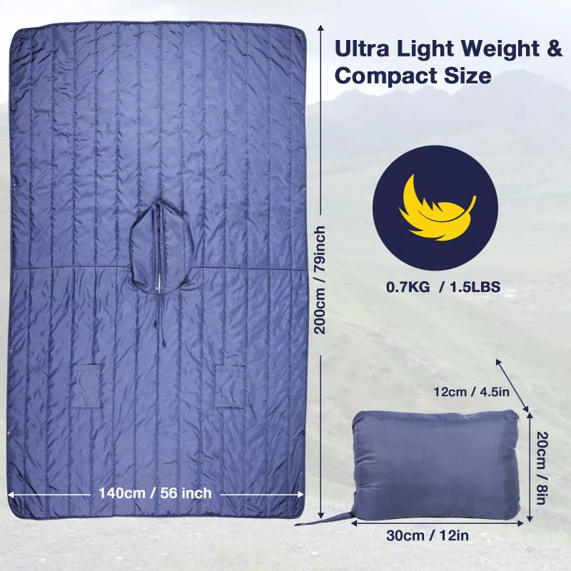 DUKUSEEK Outdoor Wearable Camping Blanket Large Packable Hood Quilt