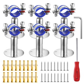 WYSIWYKA 6PCS 304 Stainless Steel Wall Mount Ceiling Mount Pipe Supports,Suitable for OD Pipe 38-40mm,Adjustable Height 50-100mm,Adjustable Pipe Strap Clamp with Screws