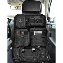 MOTOTIPS Tactical Seat Back Organizer, Molle Seat Back Organizer Panel With 5 Detachable Multi-Purpose Molle Pouch Fit For Car Trucks Ford Jeep, Black