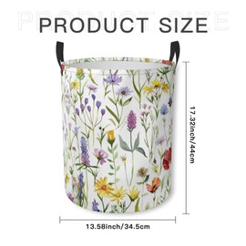 Laundry Basket Wildflower Meadow Collapsible Laundry Hamper with Handles Clothes Storage Bin for Household Bedroom Bathroom College Dorms
