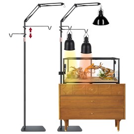 DXOPHIEX Reptile Heat Lamp Stand Reptile Light Stand (17.7 inch to 89.6 inch) with 360°Adjustable Swing Arm,Lamp Holder with 2 Bracket Hooks for Bearded Dragon,Turtles, Snake and Lizard Terrarium